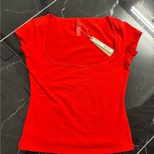 Rare SKIMS Ruby Cotton Jersey Scoop Neck Tee
